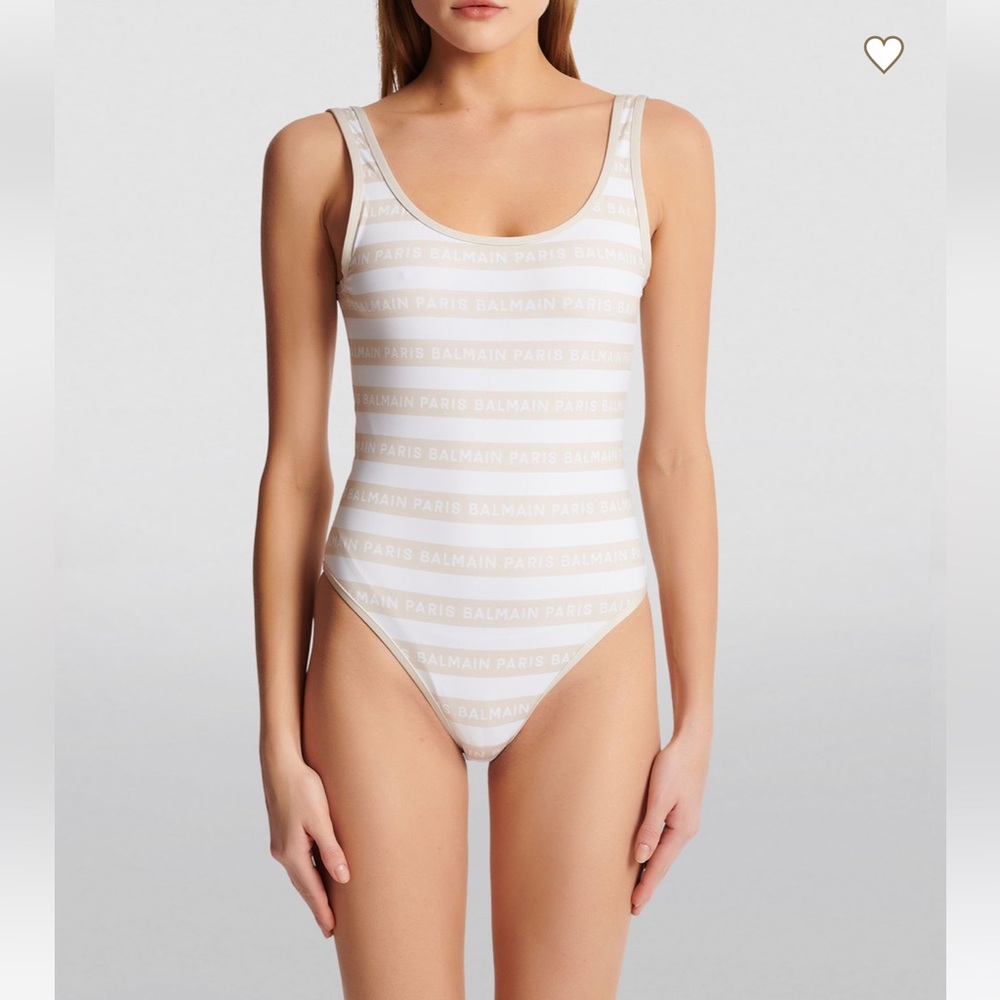 BALMAIN***Taupe & White One-piece Swimsuit***US 4 $620 NWT